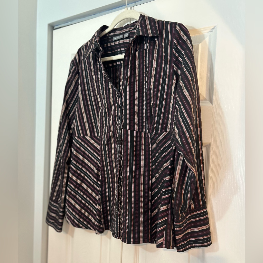 Apt. 9 Black Red Striped Button Down Shirt Xl | Lightweight Blouse